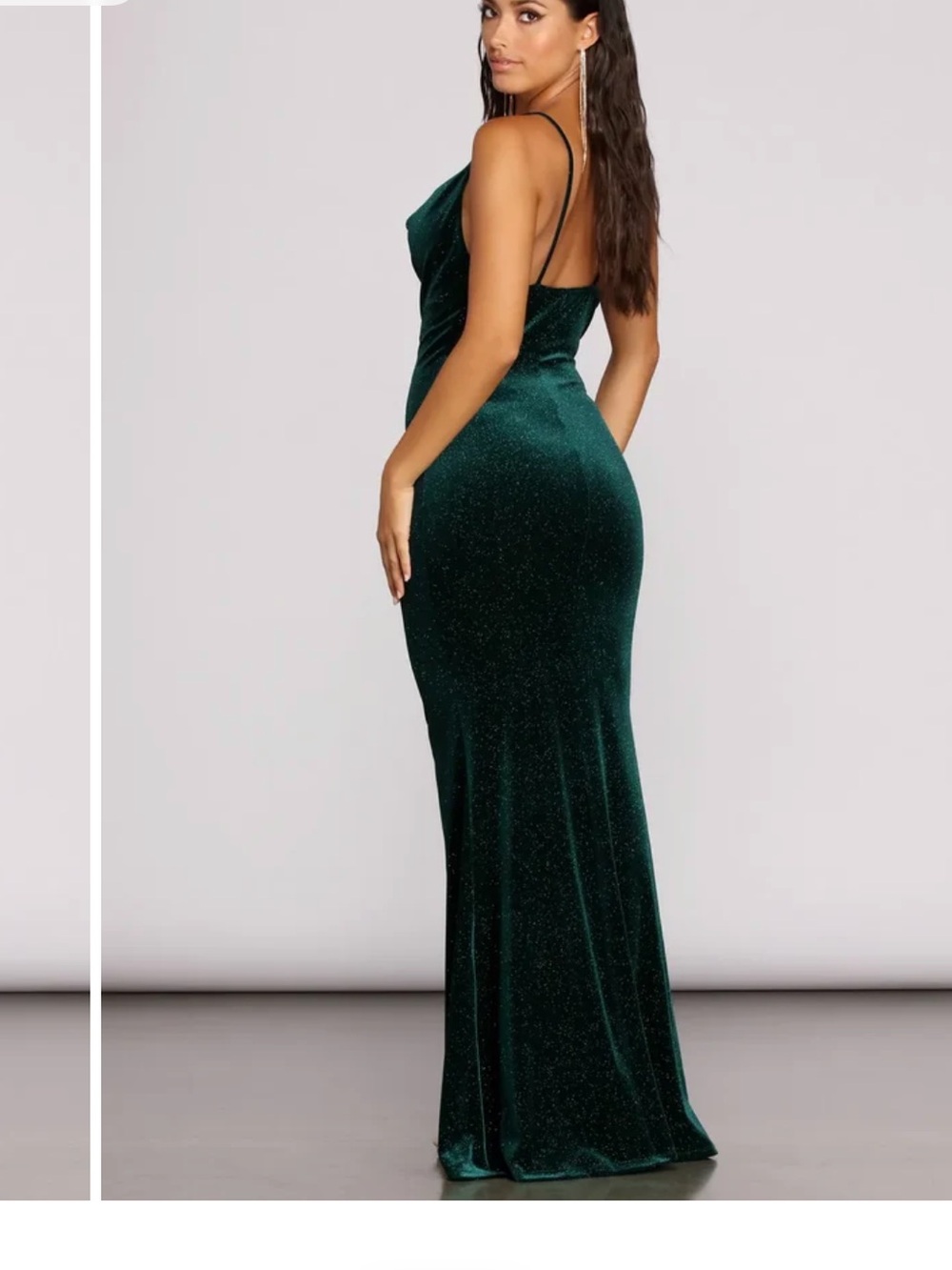 Sparkle Emerald Green Cowl Neck Gown with Side Slit - Picture 4 of 4